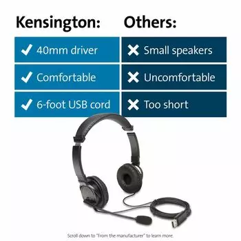 Наушники с микрофоном Kensington Auriclees Hi-Fi USB с микрофоном Черные