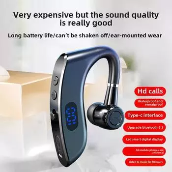 Наушники с одним ухом, беспроводные Bluetooth-наушники для бизнеса, большая мощность, длительный срок службы батареи чёрный