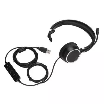 Наушники с одним ухом, USB-наушники, проводные, для обслуживания колл-центра, ПК, бизнес-наушники, компьютерная офисная гарнитура с микрофоном чёрный
