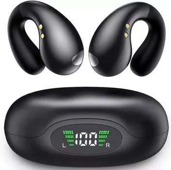 Наушники с открытой костной проводимостью, беспроводные, Bluetooth 5.4, спортивные, клипсы, 40-часовой цифровой дисплей, чехол для зарядки, водонепроницаемые наушники для бега