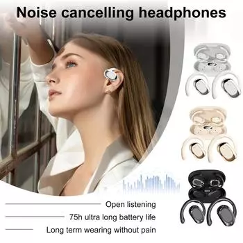 Наушники с открытым ухом Bluetooth-наушники 5.4 спортивные с интеллектуальным цифровым дисплеем 60H IP54 водонепроницаемые беспроводные наушники легкий дизайн подходят для велоспорта One Size чёрный