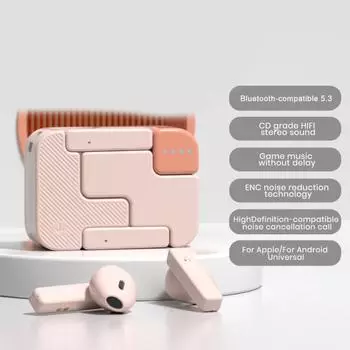 Наушники с поддержкой Bluetooth, высокочувствительным микрофоном, интеллектуальным шумоподавлением, двухсторонними динамическими динамиками, музыкальными наушниками-вкладышами розовый