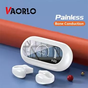 Наушники с зажимом для ушей VAORLO, наушники с воздушной проводимостью, настоящие беспроводные наушники 5,2 с шумоподавлением, Bluetooth наушники, цифровой дисплей, сенсорная деловая гарнитура чёрный