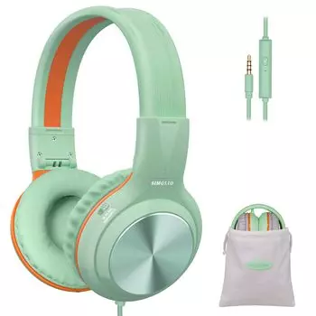 Наушники SIMOLIO для мальчиков и девочек с микрофоном, проводные школьные наушники для детей, подростков, взрослых, ПК, планшетов, 85 дБ, 94 дБ, 104 дБ, гарнитура с ограничением громкости зелёный