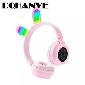 Наушники со светодиодной подсветкой и кроличьими ушками, подарок для детей, компьютерные гарнитуры зелёный
