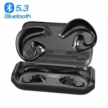 Наушники TWS Bluetooth 5.3 с крючками для ушей Спортивные беспроводные наушники с микрофоном Водонепроницаемые сенсорные наушники с шумоподавлением Гарнитура Hi-Fi стерео наушники чёрный
