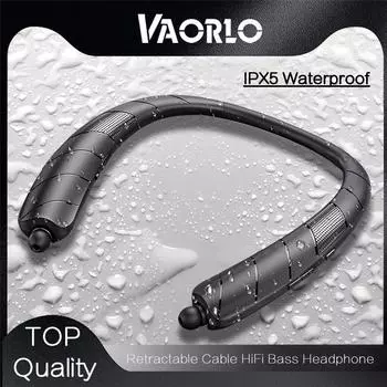 Наушники VAORLO с выдвижным кабелем и шейным ремешком, Hi-Fi сабвуфер, 4 динамика, стерео музыка с HD-микрофоном, IPX5, водонепроницаемая спортивная гарнитура чёрный