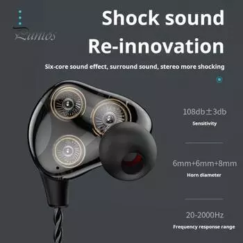 Наушники-вкладыши Динамический круг, тройной блок с микрофоном, чистый звук, шумоподавление, проводные наушники 3,5 мм чёрный