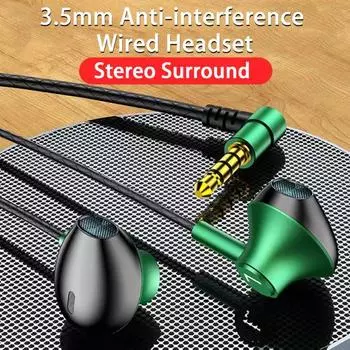 Наушники-вкладыши для игр, динамические круговые голоса, практичные высокочувствительные проводные наушники 3,5 мм, поставка телефона зелёный
