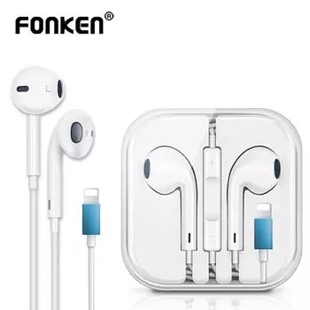 Наушники-вкладыши Fonken Lightning с микрофоном и регулятором громкости, подходят для гарнитуры, проводные наушники-вкладыши с разъемом 3,5 мм, наушники 3.5mm Plug белый
