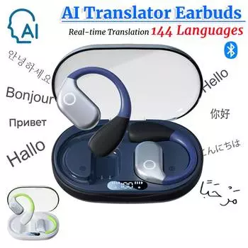 Наушники-вкладыши с функцией перевода на 144 языка, совместимые с Bluetooth, 5.4, наушники-переводчики с искусственным интеллектом, наушники-вкладыши с функцией перевода белый