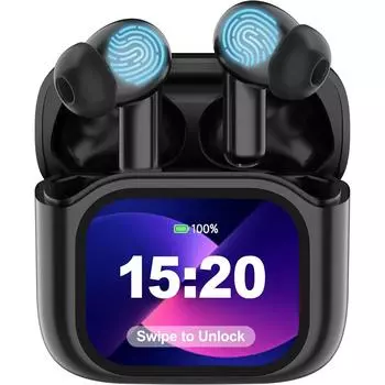 Наушники-вкладыши с функцией перевода с помощью искусственного интеллекта, сенсорным ЖК-дисплеем, переводчиком в реальном времени для 144 языков и акцентов, HD-звуком, длительным сроком службы батареи