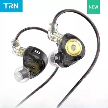 Наушники-вкладыши TRN MT1 MAX с двойным магнитным динамическим драйвером, проводные с переключателем настройки, отменяющим басы, гарнитура HIFI Conch ST7 With microphone Type-C чёрный/прозрачный
