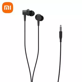 Наушники-вкладыши Xiaomi с поршневыми наушниками, проводные спортивные наушники-вкладыши 3,5 мм с микрофонной гарнитурой чёрный