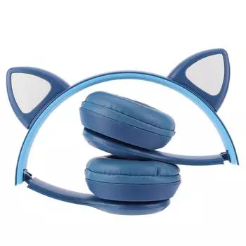 Наушники-вспышки с мультяшными ушками для кошек и микрофоном, совместимые с Bluetooth (Темно-синий)