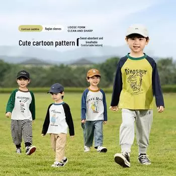 Nausicaa 2025 Spring Children s Cartoon T-shirts - Boys & Girls Contrast Color, All-match, Cute Korean Style 110 cm темно-синий