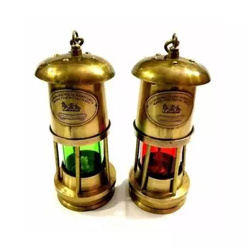 Nautical Set of 2 Antique Brass Minor Lamp Vintage Ship Boat Light Lantern Decor