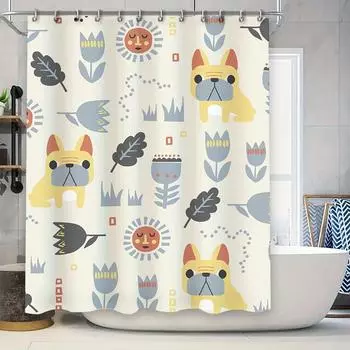 Nautical Shower Curtain Navy Blue Bath Decor with White Stripes and Anchor Logo for Bathroom Decoration Size Customizable 90x180cm