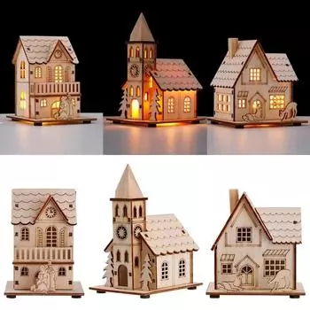 Navidad Christmas LED Light Wooden House Luminous Cabin Christmas Decorations for Home Xmas Tree Decorations New Year 2024 Gifts