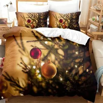 Navidad Plaid Merry Christmas Tree Пододеяльник Twin King Festival Santa Deer Комплект постельного белья из полиэстера Одеяло для взрослых Домашний декор 70x133cm 2pcs