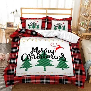 Navidad Plaid Merry Christmas Tree Пододеяльник Twin King Festival Santa Deer Комплект постельного белья из полиэстера Одеяло для взрослых Домашний декор 70x133cm 2pcs