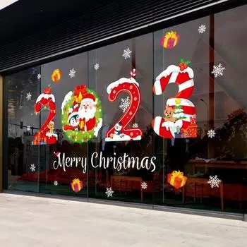 Navidad Подарки Декор Домашнее украшение Новогодние наклейки на стену Рождественская вечеринка С Рождеством Наклейки на окна