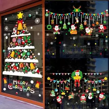 Navidad подарки декор новогодние наклейки на окна с Рождеством Рождественская вечеринка наклейки на стену