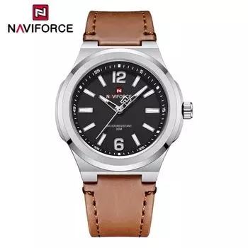 NAVIFORCE Мужские часы повседневные спортивные кожаные ремешки Водонепроницаемые кварцевые наручные часы с календарем NF9233 коричневый