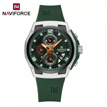 Naviforce Мужские повседневные спортивные резиновые часы кварцевый хронограф водонепроницаемые светящиеся модные часы NF8051T зелёный