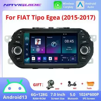 NAVIGUIDE 7 Android 13 для FIAT EGEA/TIPO 15-17 без DVD автомобильный беспроводной Carplay и Android Auto с сенсорным экраном IPS 4G WIFI BT 5.0 красный