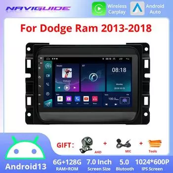 NAVIGUIDE 7 дюймов Android 13 для Dodge Ram 13-18 без DVD автомобильный беспроводной Carplay и Android Auto с сенсорным экраном IPS 4G WIFI BT 5.0 красный