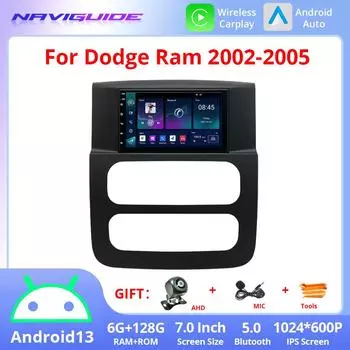 NAVIGUIDE 7-дюймовый Android 13 GPS автомобильный мультимедийный проигрыватель для Dodge Ram 2002-2005 без DVD беспроводной Carplay и Android Auto 4G WIFI BT 5.0 FM GPS красный