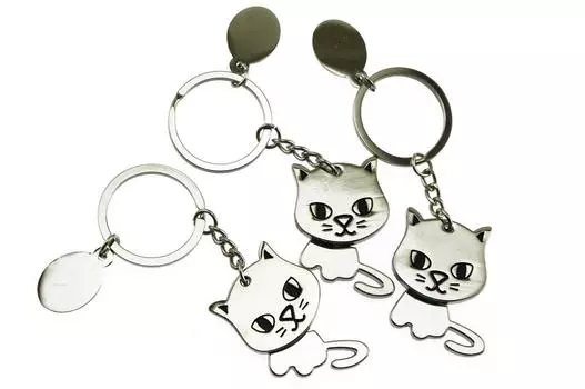 navire of Cat Loves Keychain Брелок для ключей Металлический серебряный хвост Трясущийся кот Сумка Шарм тоже [Набор 3]
