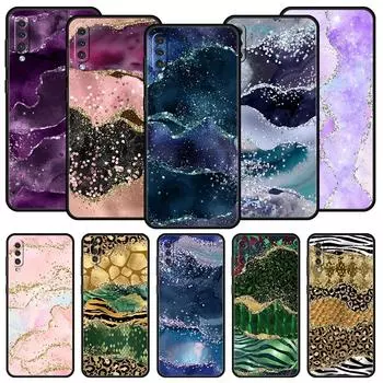 Navy Blue Glitter Agate Marble Phone Case For Samsung A12 A32 A50 A70 A20E A20S A10 A10S A22 A30 A40 A42 A52 5G A02S A04s Cover Samsung A22 4G