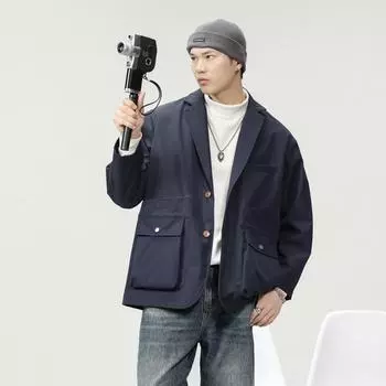 Темно-синий высококачественный пиджак мужской свободный большой размер модный повседневный мужской пиджак топ 4XL тёмно-синий