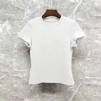 Navy Blue Pure Cotton round Neck Shoulder Short Sleeve T-Shirt Female Silm Summer 2025 New Arrival Basic Figure Flattering T-shirt Tops White-pure color S-recommended 45.00kg inside wear