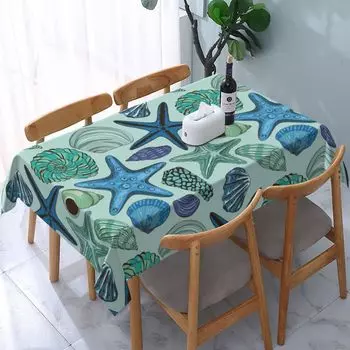 Navy Blue Teal Starfish Beach Tablecloths Nautical Beachy Waterproof Table Cover Reusable Home Party Dining Room Kitchen Decor 50x50cm napkin