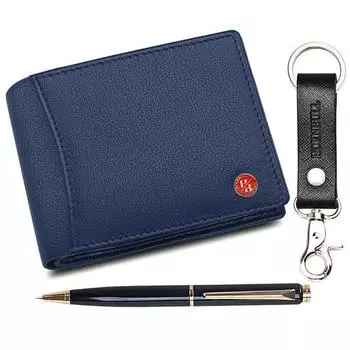 Мужской кожаный кошелек, брелок и ручка в синем подарочном наборе для мужчин | Подарочный набор для мужчин с блокировкой RFID
