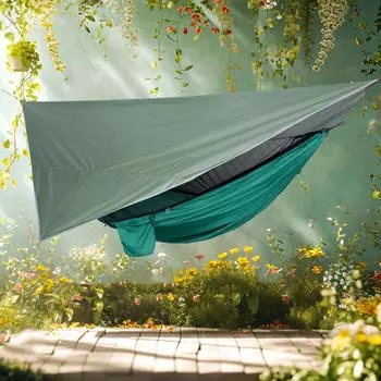 Навес для кемпинга-гамака с сетчатой палаткой, большой нейлоновый тент от дождя для пикника на открытом воздухе black and black