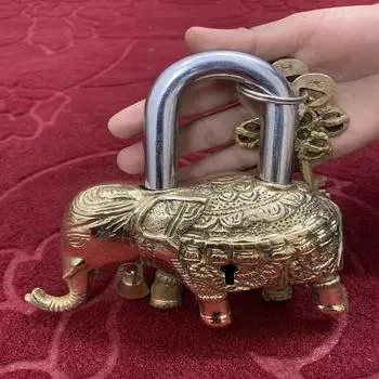 Навесной замок в виде слона, однотонный латунный замок с двумя ключами