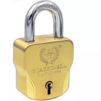 Навесные замки/Квадратный навесной замок 60 мм 8 сувальдный с 4 ключами QUADRO-5563 Упаковка 1 шт./ Материал: мягкая сталь/ Лакированная отделка из латуни/ для двери, ставни, склада, ворот