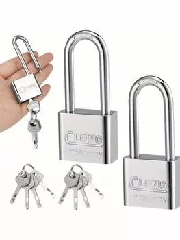 Навесные замки с длинной дужкой и ключами — прочные, с гальваническим покрытием для сараев, шкафчиков в спортзалах, заборов и гаражей 2PC Padlock 30mm