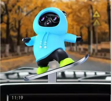 Навигационные фигурки Автомобильная панда Кукла-качалка Приборная панель Кукла-скейт Украшение Кукла-указатель поворота Движущаяся тележка Скользящая фигурка синий