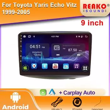 Навигация GPS автомобиль для Toyota Yaris Echo Vitz 1999-2005 Android Auto беспроводное головное устройство Carplay мультимедиа IPS DVD сенсорный экран 4 core 1GB+32GB carplay