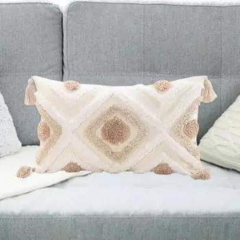 Наволочка 3D плюшевая контрастного цвета в скандинавском стиле с кисточками для домашнего офиса и вечеринки 30x50cm бежевый