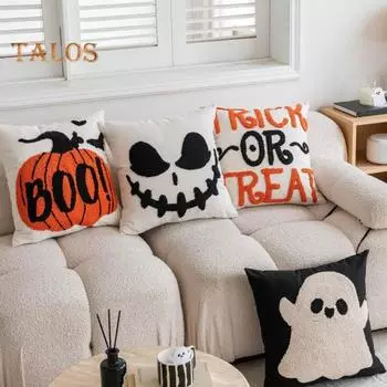 Наволочка 3D с вышивкой в виде мультяшного призрака, квадратная форма, для спальни, гостиной, дивана, украшения для вечеринки в честь Хэллоуина, наволочка, чехол для подушки A