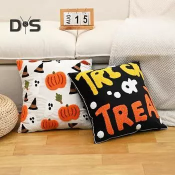 Наволочка 3D с вышивкой в виде тыквы и буквами призрака, скрытая застежка-молния, наволочка для подушки в фермерском стиле, для спальни, гостиной, дивана, для вечеринки по случаю Дня благодарения 1 Set