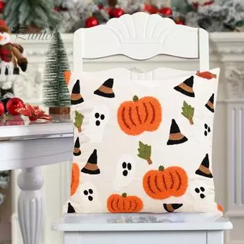 Наволочка 3D с вышивкой в виде тыквы и буквами призрака, скрытая застежка-молния, наволочка для подушки в фермерском стиле, для спальни, гостиной, дивана, для вечеринки по случаю Дня благодарения 1 Set