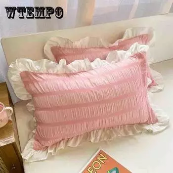 Наволочка, чехол для подушки принцессы, милый однотонный однотонный кружевной чехол для подушки, женский съемный и сменный чехол с рюшами 48*70