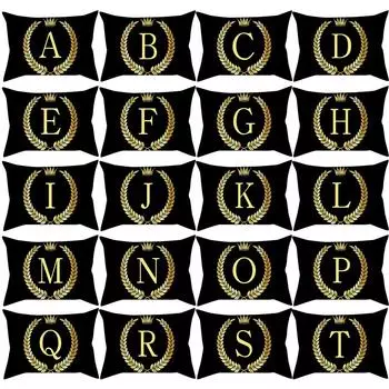 Наволочка черно-золотая наволочка с буквами, чехол для диванной подушки, домашний декор